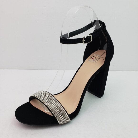 NEW MVE Laser-S Womens Size 9 Black Rhinestone Formal Ankle Strap Party 4" Heels - Picture 2 of 13